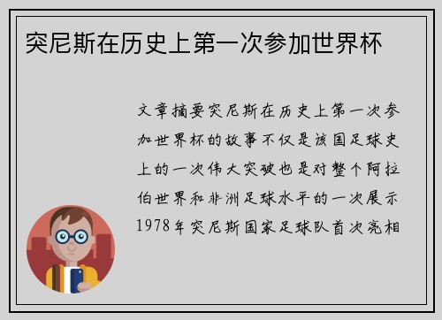 突尼斯在历史上第一次参加世界杯